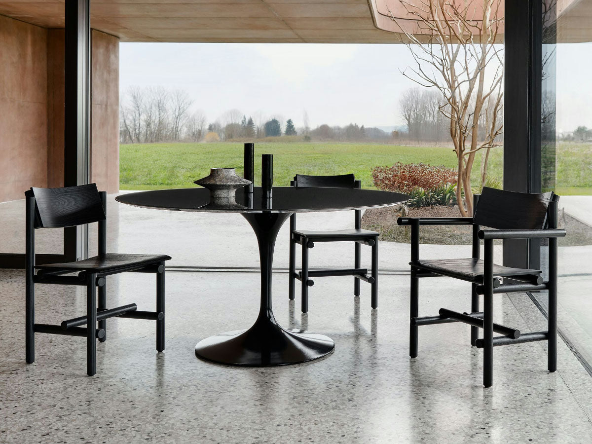 Knoll Muecke Wood Collection - Side Chair - With Knoll Saarinen Round Marble Table Nero Marquina