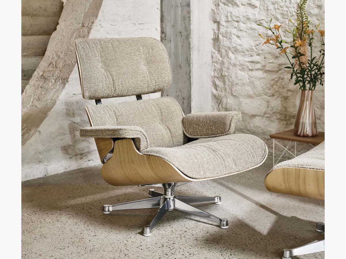 Vitra Eames Lounge Chair & Ottoman - Chestnut - Nubia Fabric