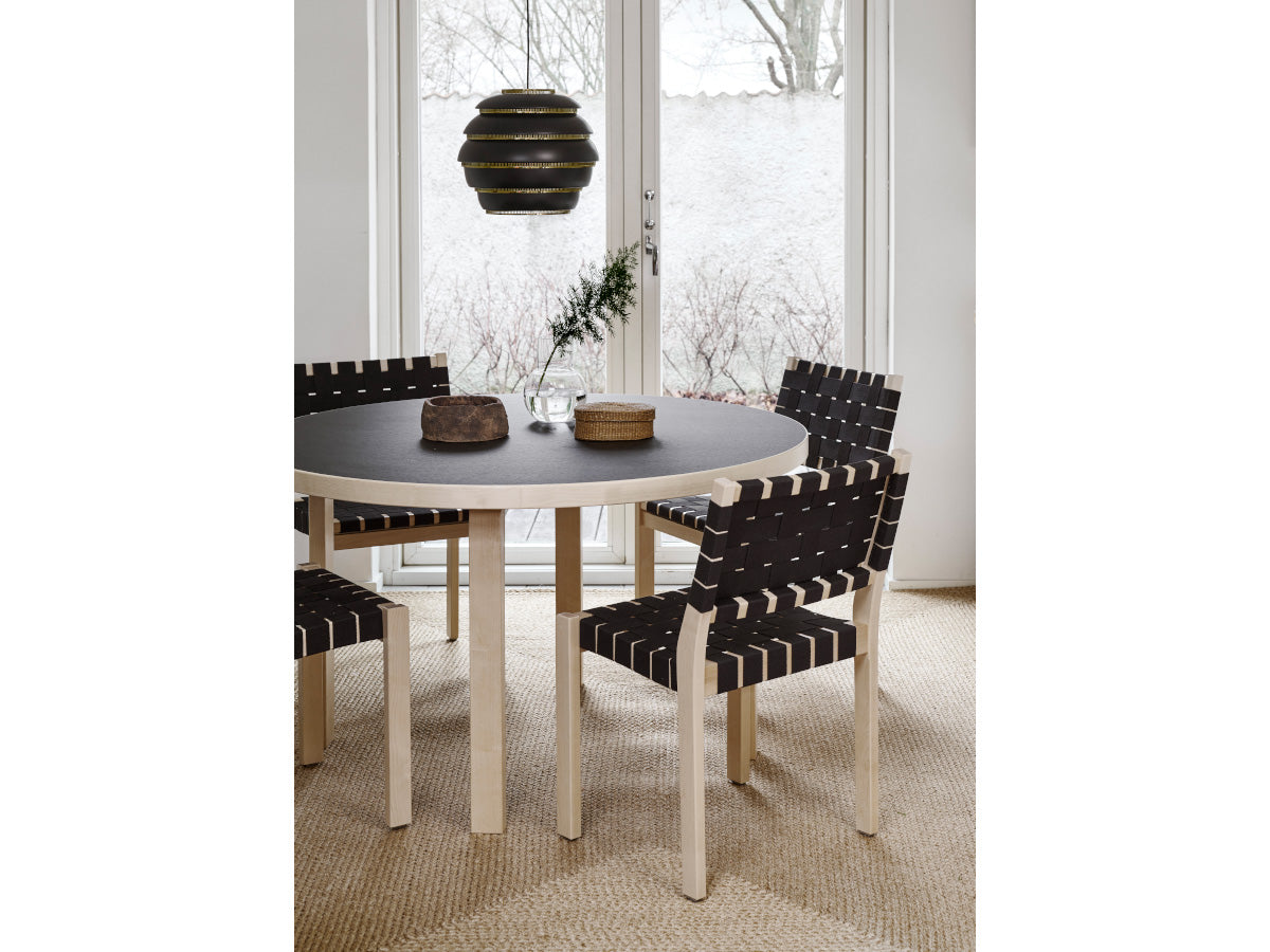 Artek 91 Table designed by Alvar Aalto - Black Linoleum with Beehive light
