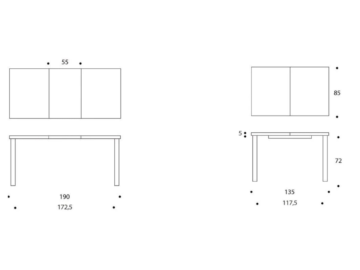 Artek 97 Extendable Table - Dimensions