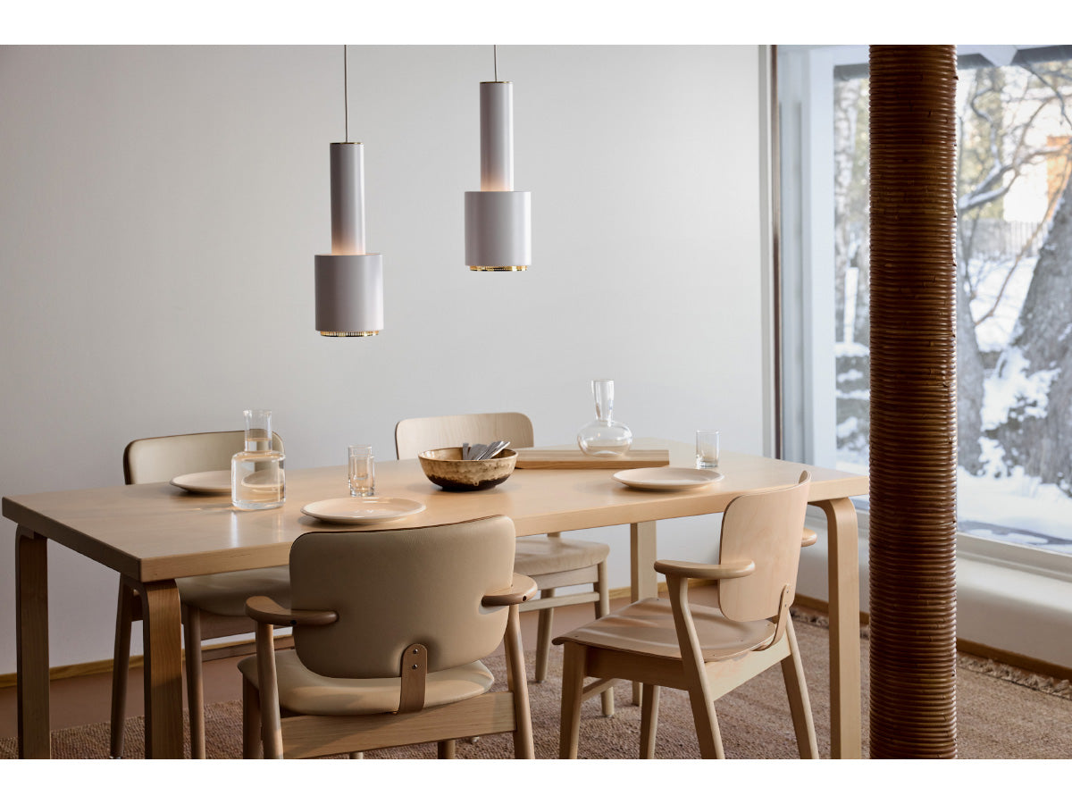 Artek A110 Hand Grenade Suspension Light | Lifestyle with Domus Chairs and Alvar Aalto Dining Table