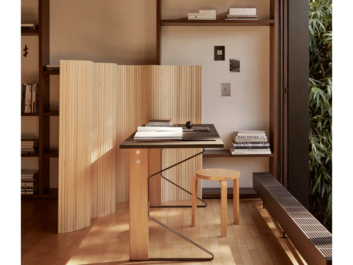 Artek Screen 100 - 130cm high with Artek Kaari Desk and Artek 60 Stool