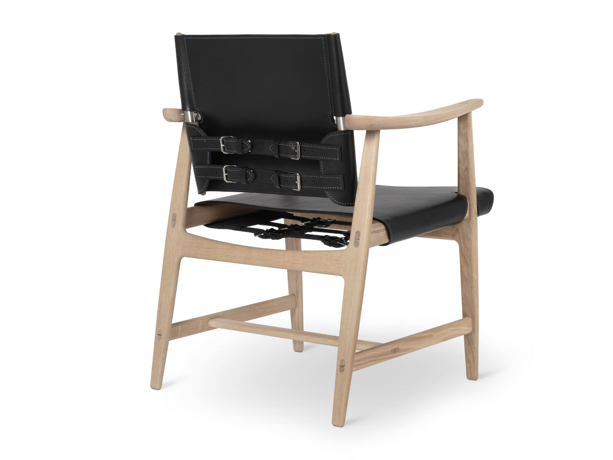 Carl Hansen BM1106 Huntsman Chair | Oak White Oil | Black Leather Back View