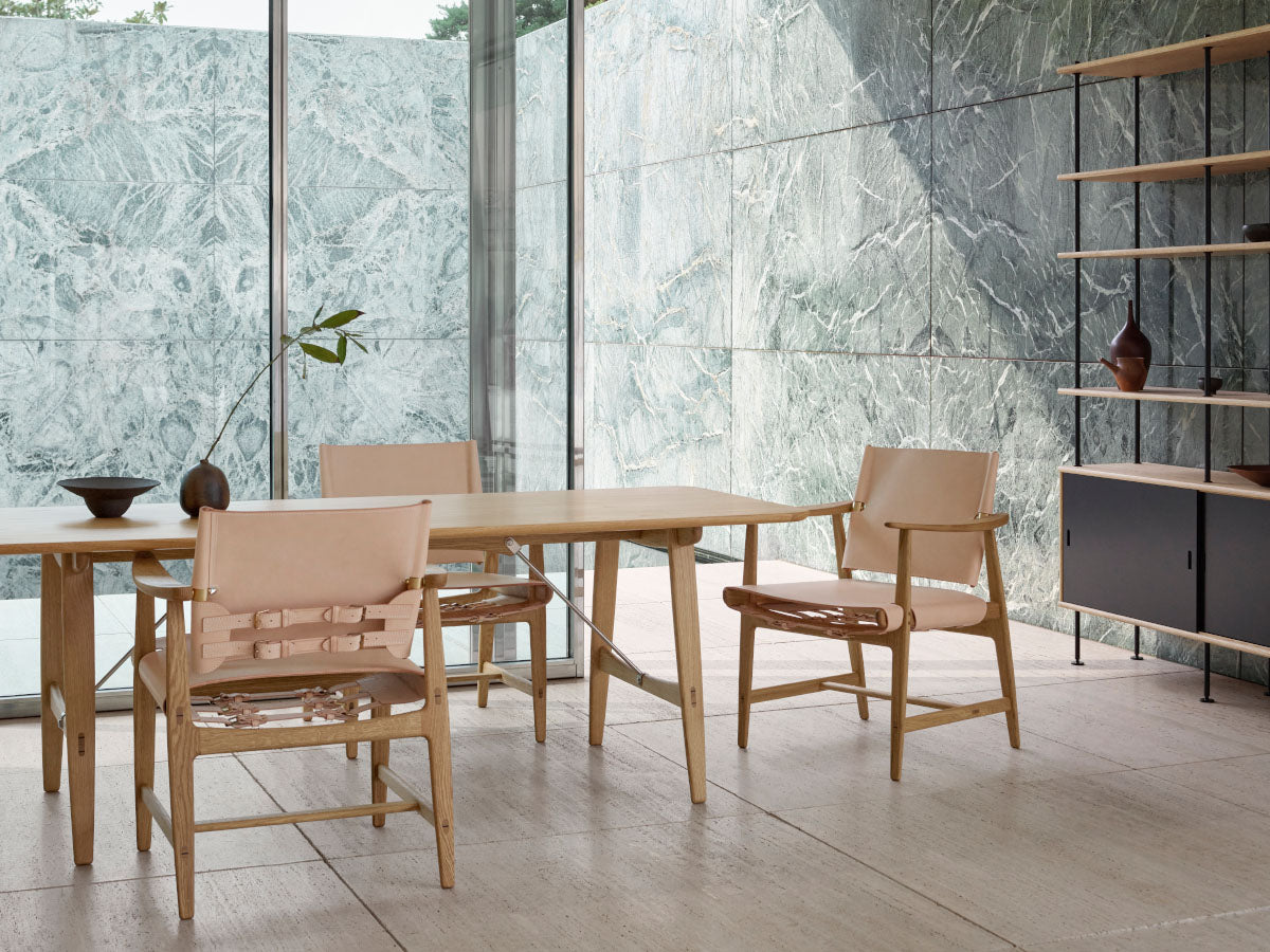 Carl Hansen BM1106 Huntsman Chair | Oak White Oil | Natural Leather Lifestyle with Huntsman Table
