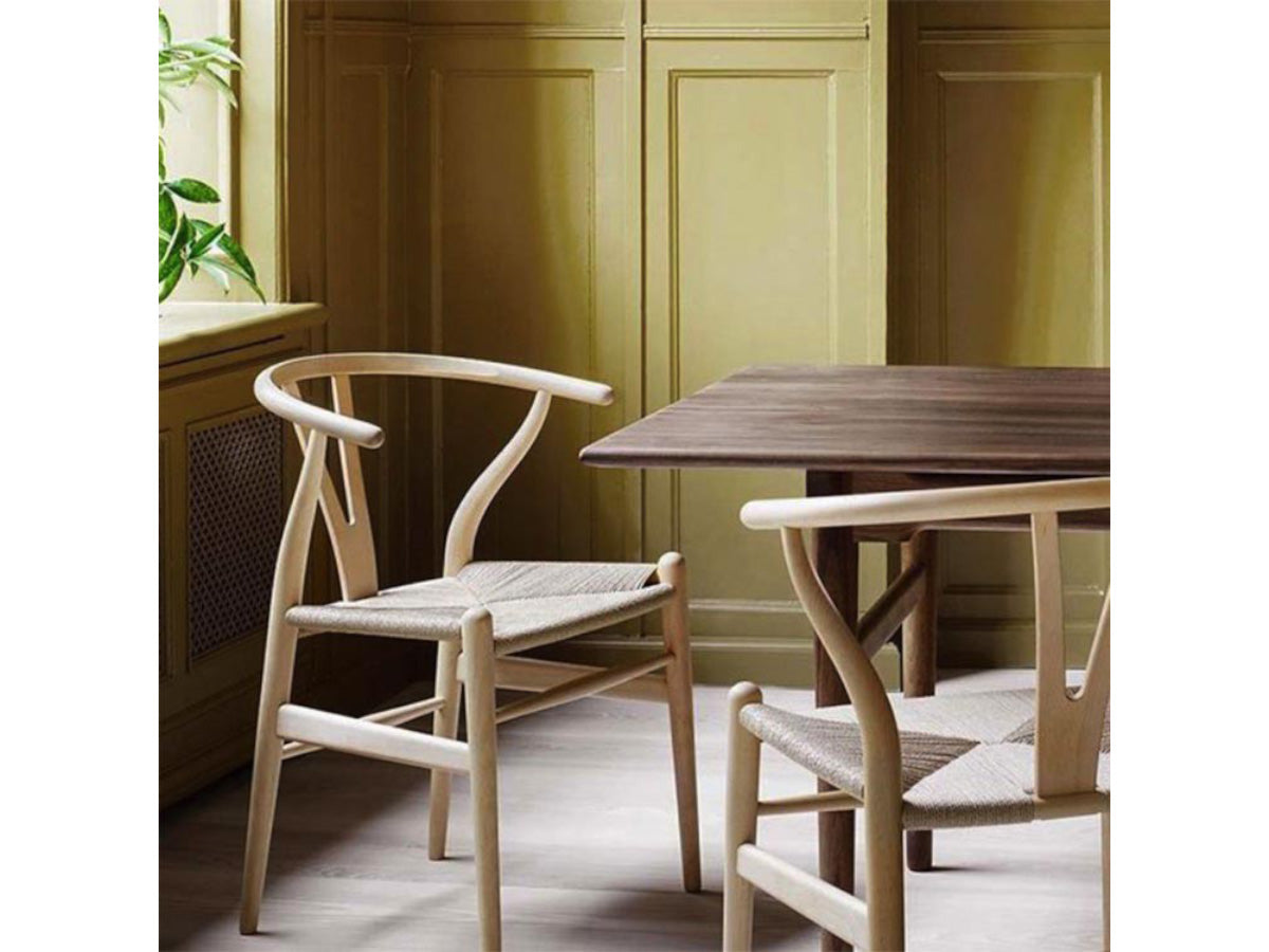 Carl Hansen CH24 Wishbone Chair - Wood | Beech Soap | Natural Papercord | Walnut CH327 Table