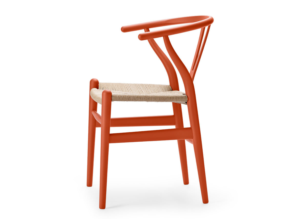 Carl Hansen CH24 Wishbone Chair - Soft Colours | Orange Red | Natural Papercord | Side View