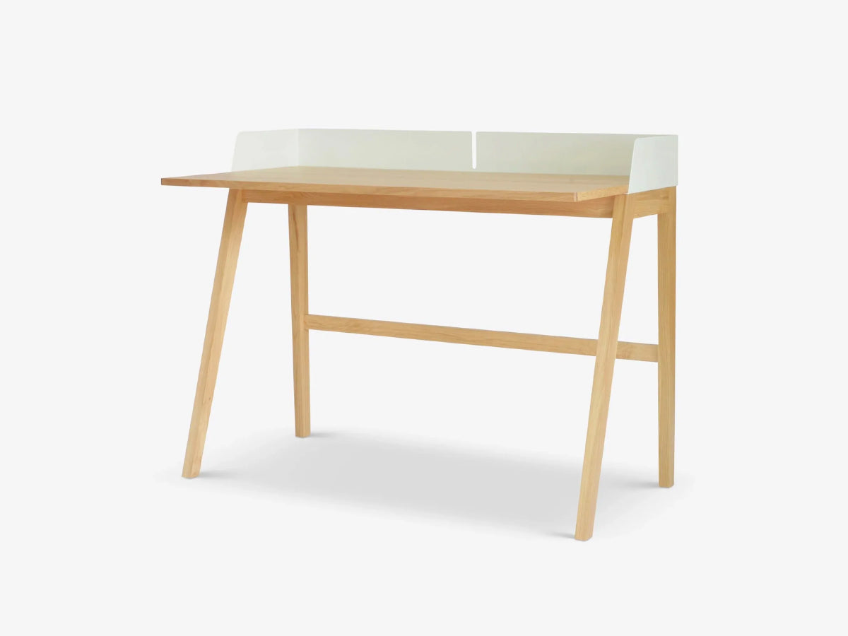 Wooden desk with a white top on a white background - Case Brockwell Desk in Oak