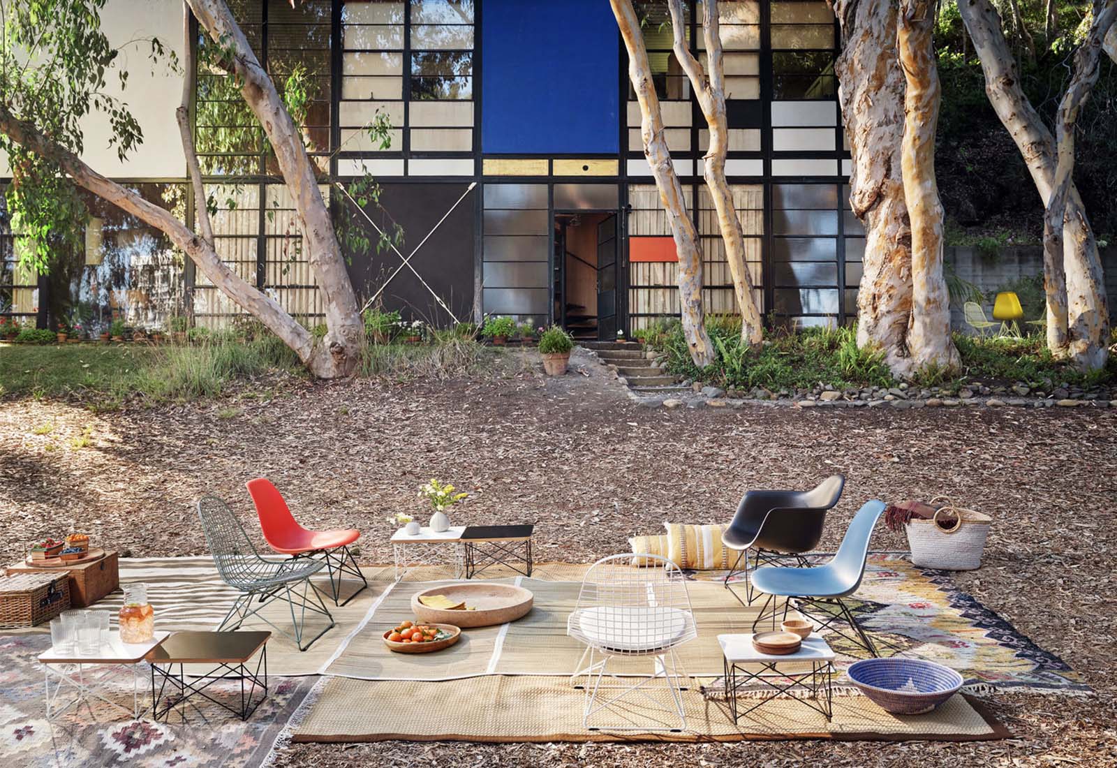 vitra eames furniture infront of the eames house