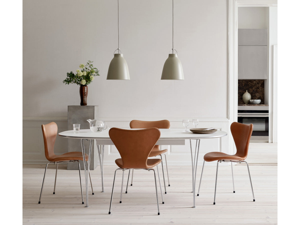 Fritz Hansen 3107 Series 7 Chairs - Chrome Legs - Essential Leather Walnut Lifestyle