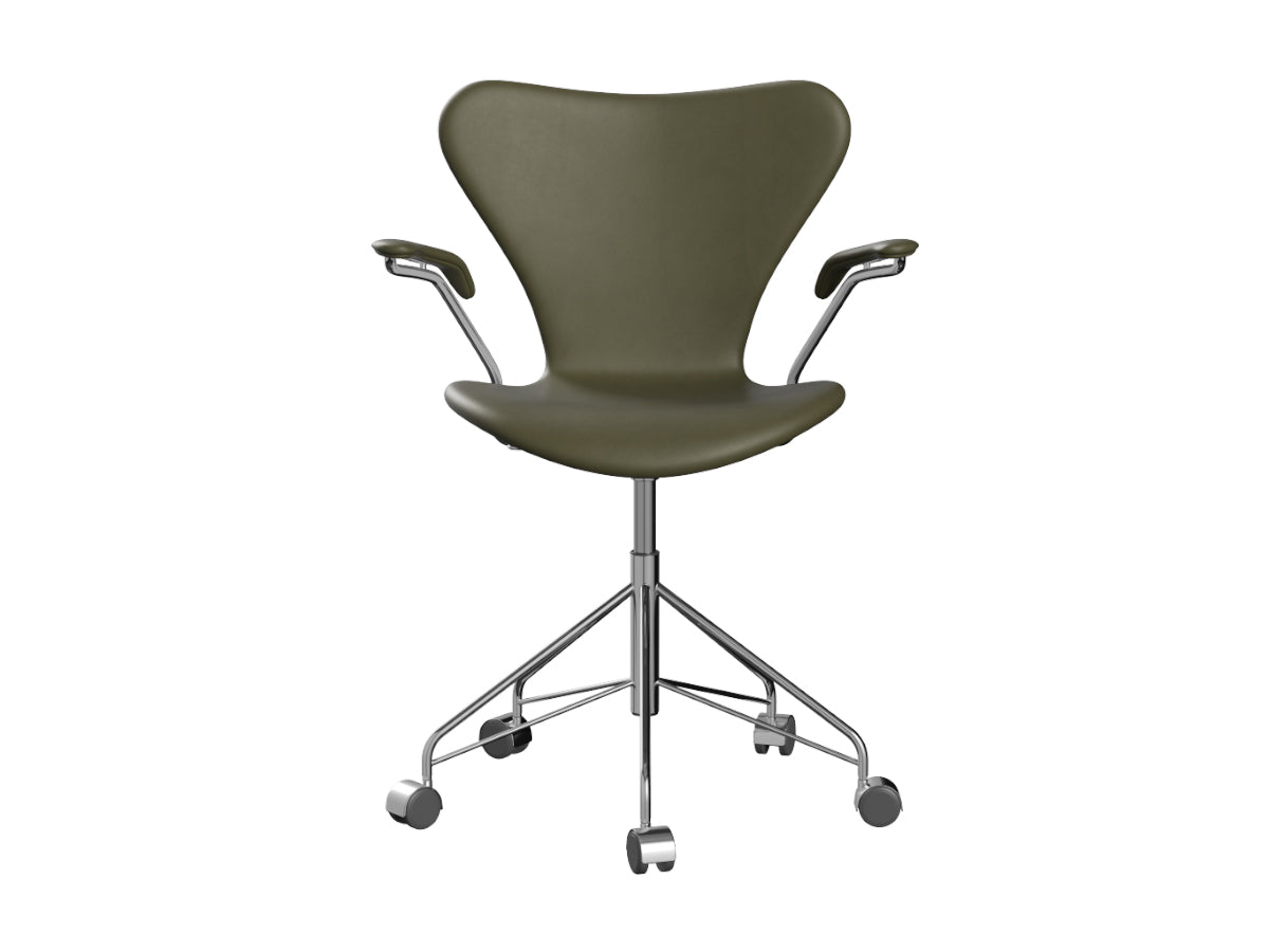Fritz Hansen Series 7 3217 Office Chair - Essential Leather - Chrome Base - Moss Green