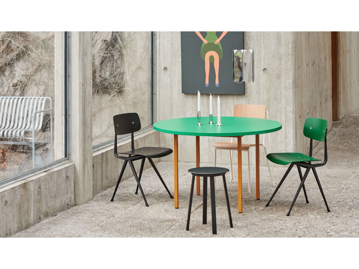 Hay Result Chair (Black Frame) - Lifestyle Forest Green & Black with Two-Colour Table