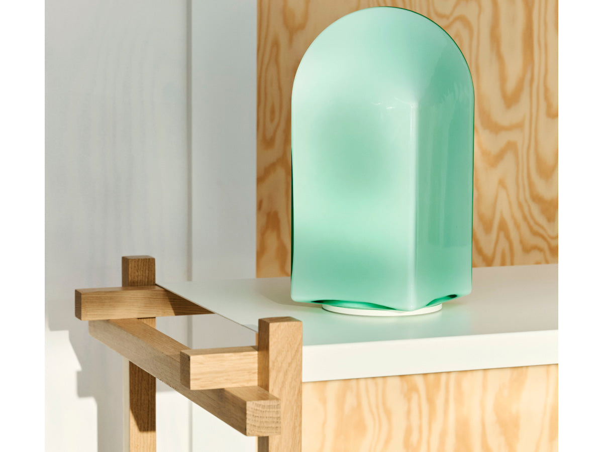 Hay Woody Storage, Almond White Shelves, Detail with Hay Green Lamp