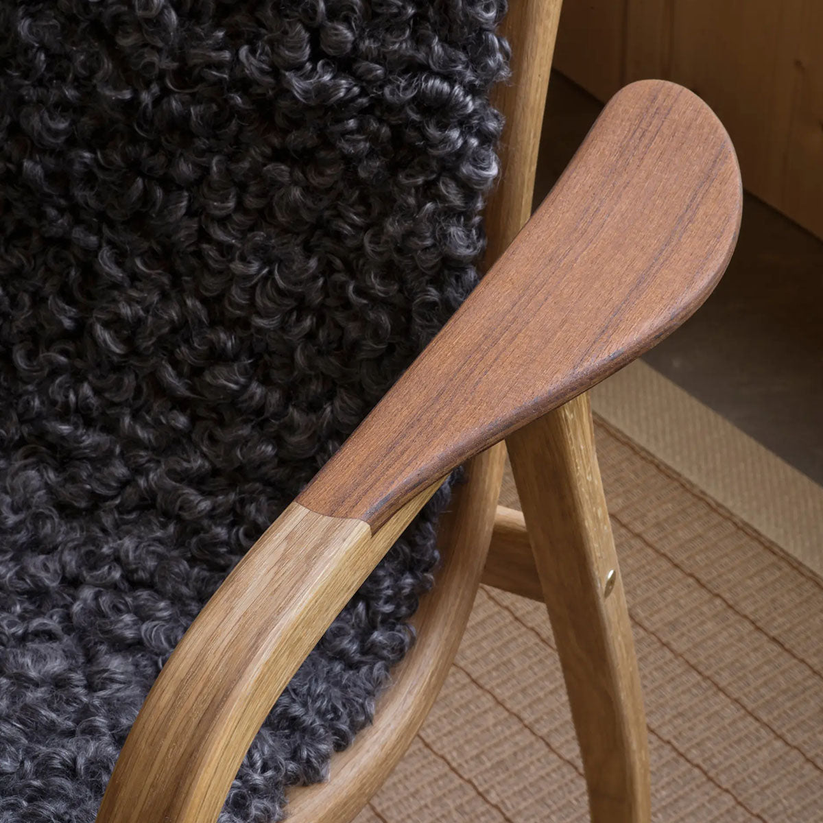 lamino chair with grey sheepskin close up