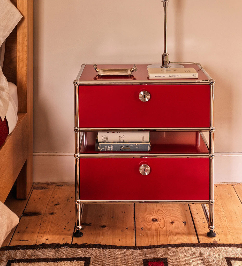 usm bedside table in red