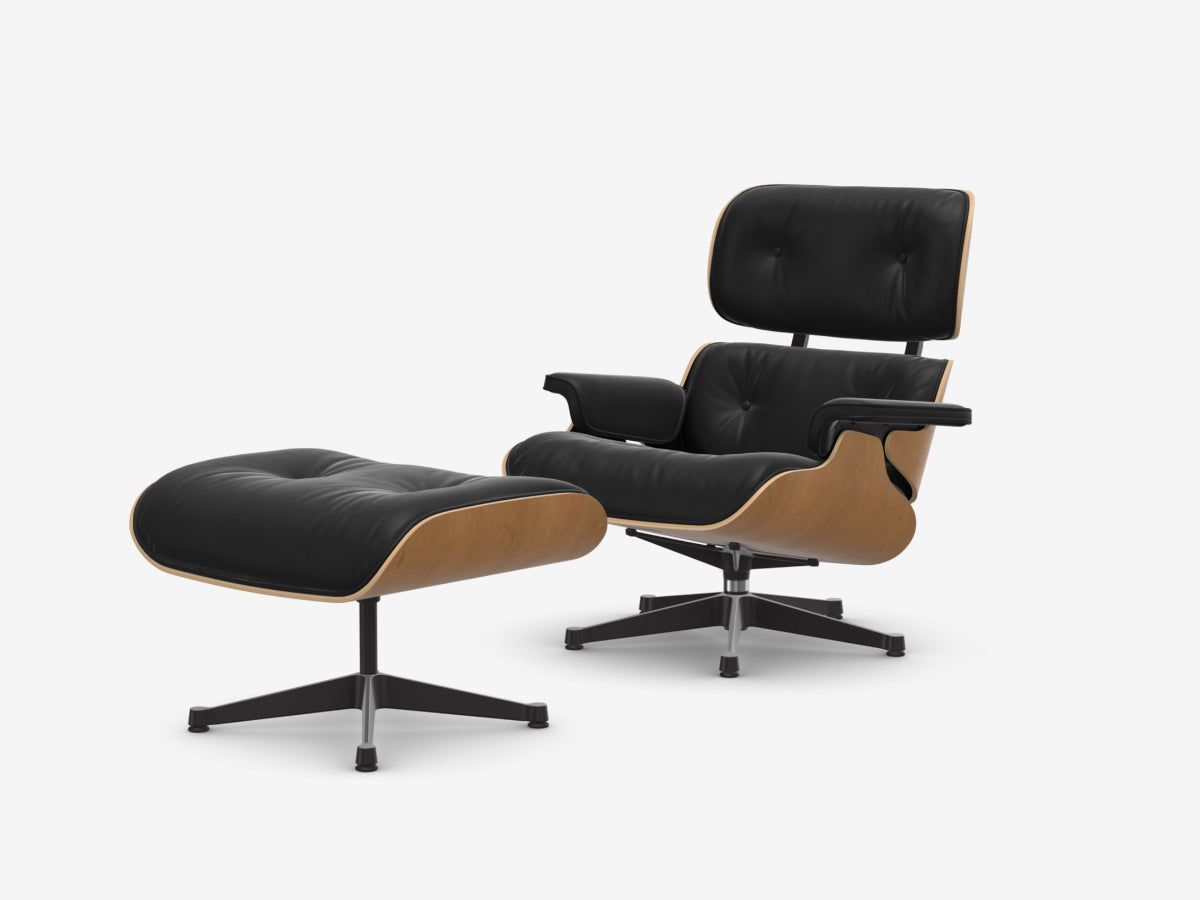 Vitra Eames Lounge Chair and Ottoman - Cherry Shell - Black Premium Leather - Black/Polished Base 