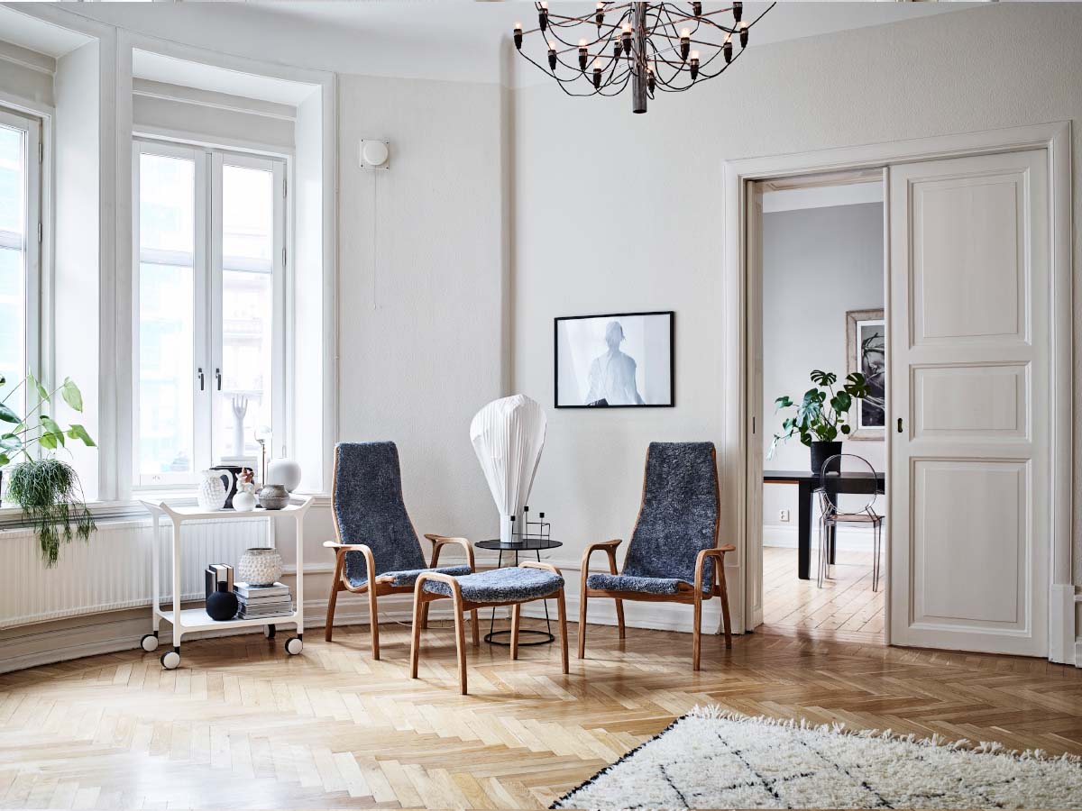 Swedese Lamino Chair & Ottoman - Sheepskin